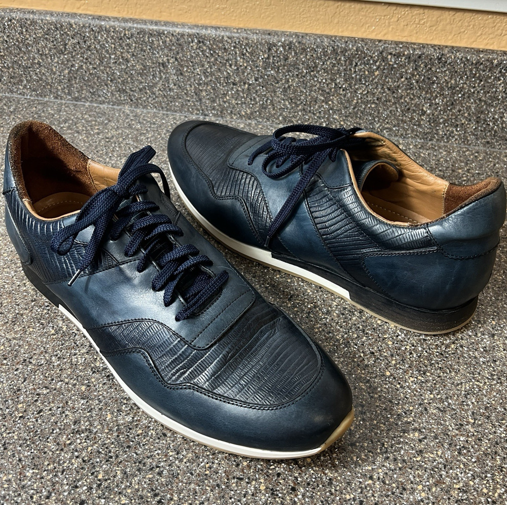 Paul Fredrick Mens Size 13 Shoes Navy Blue Leather Comfort Casual Lace Up Oxford